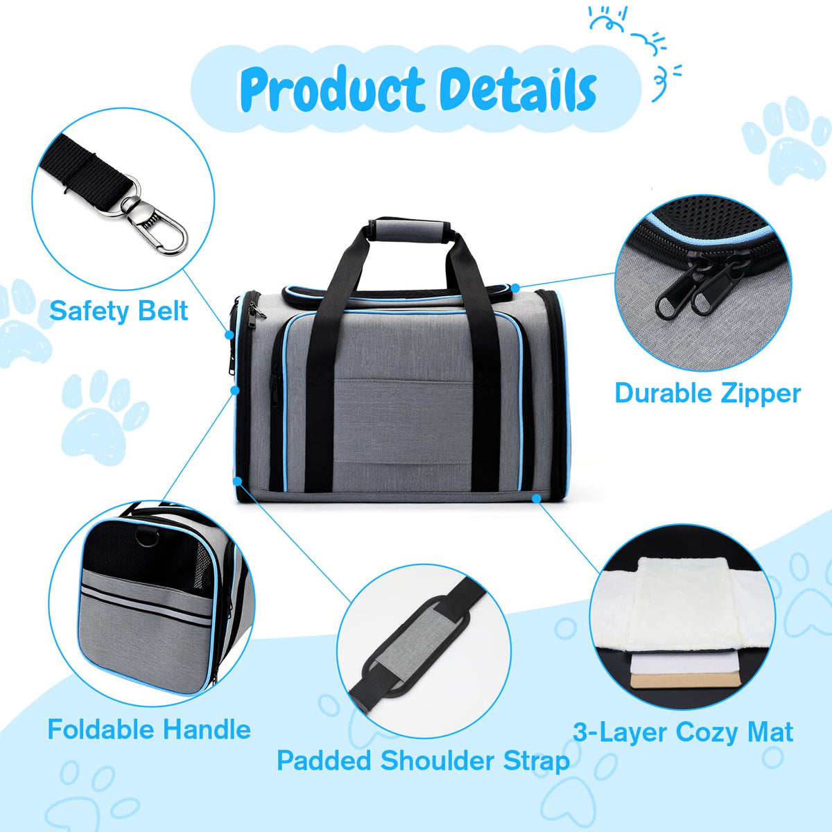 Srinlon ㅤ Animal Carrier in 18.0"L x 11.0"W x 11.0"H, Blue
