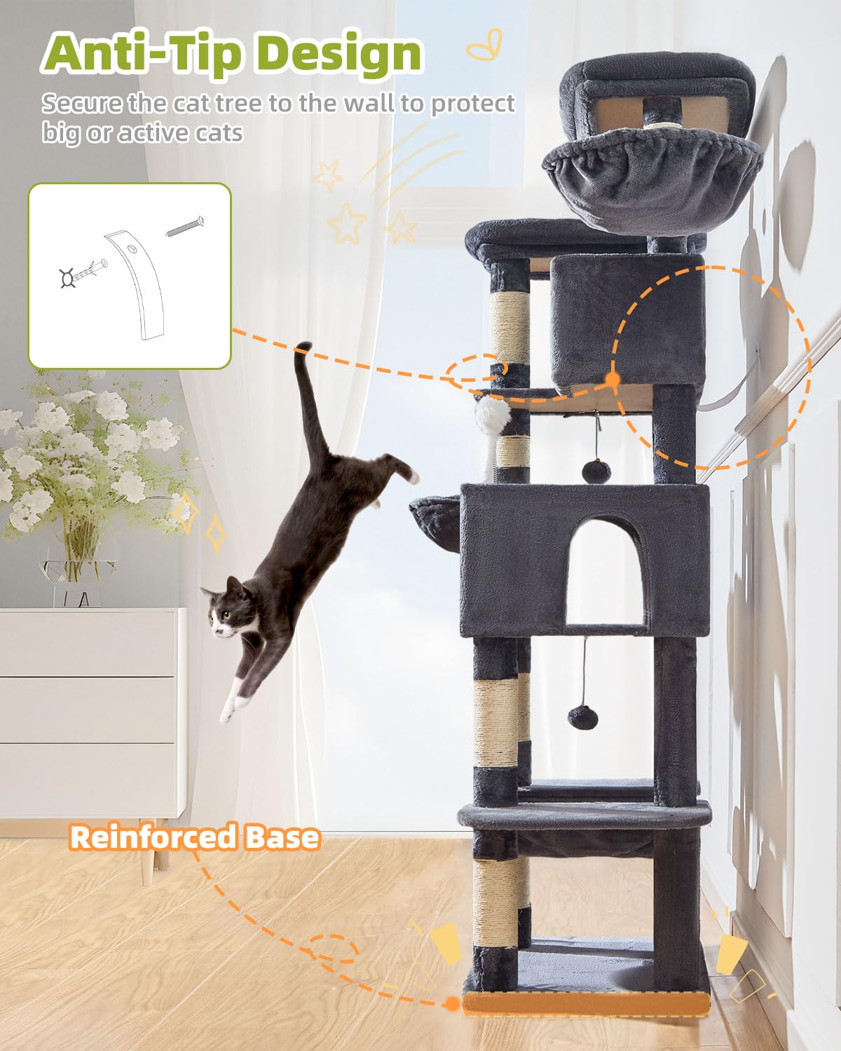 Taoqimiao Pet Activity Structure in 76 inch, Smoky Gray