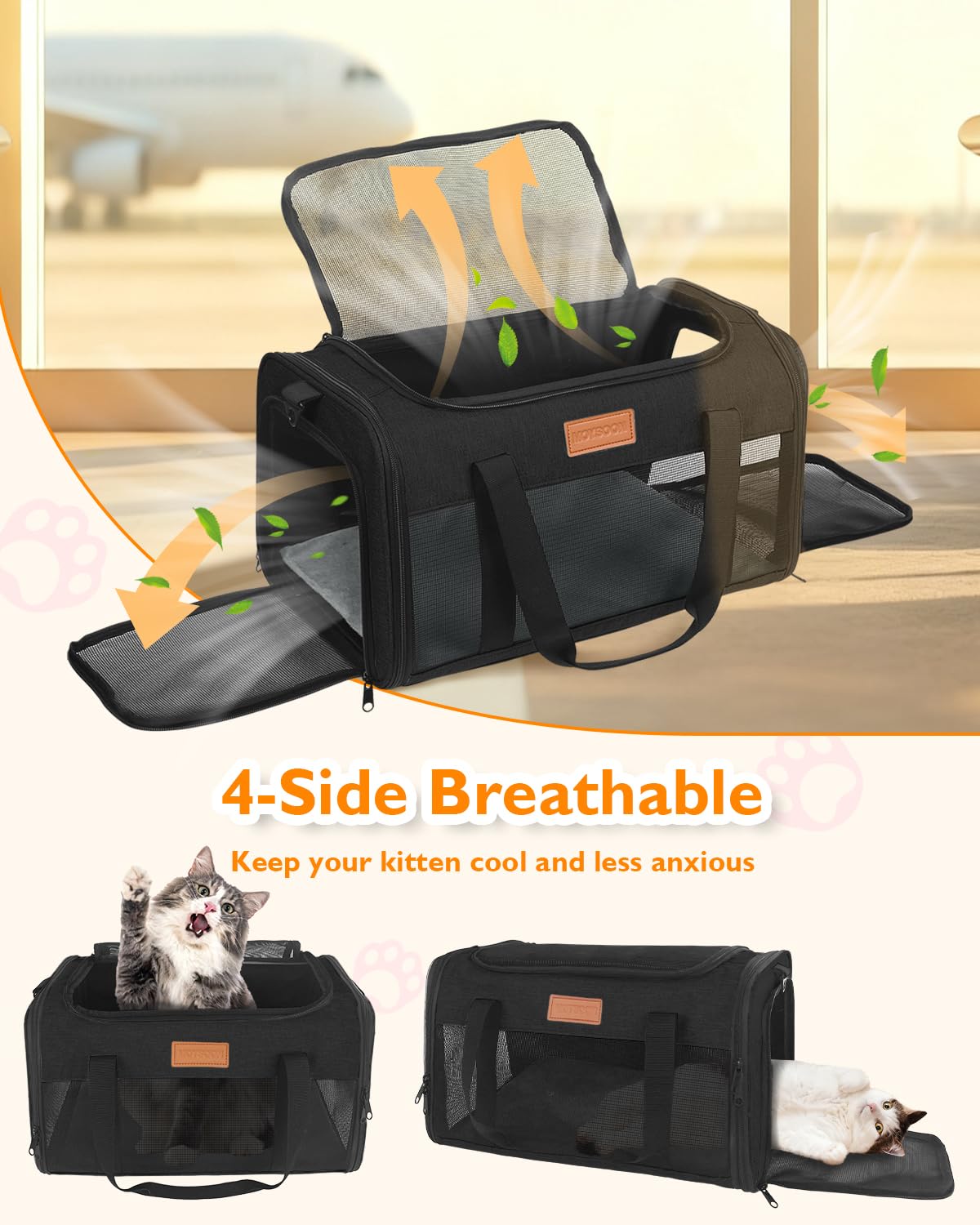Petux Animal Carrier in 17.0"L x 11.0"W x 9.5"H, Black
