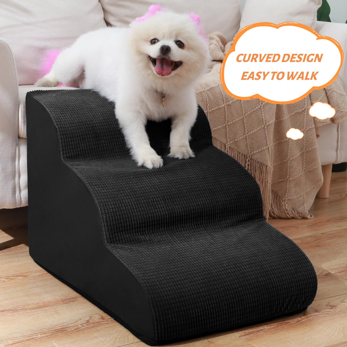aodisman Animal Stair in Standard 3-Step 15.7"H, Black