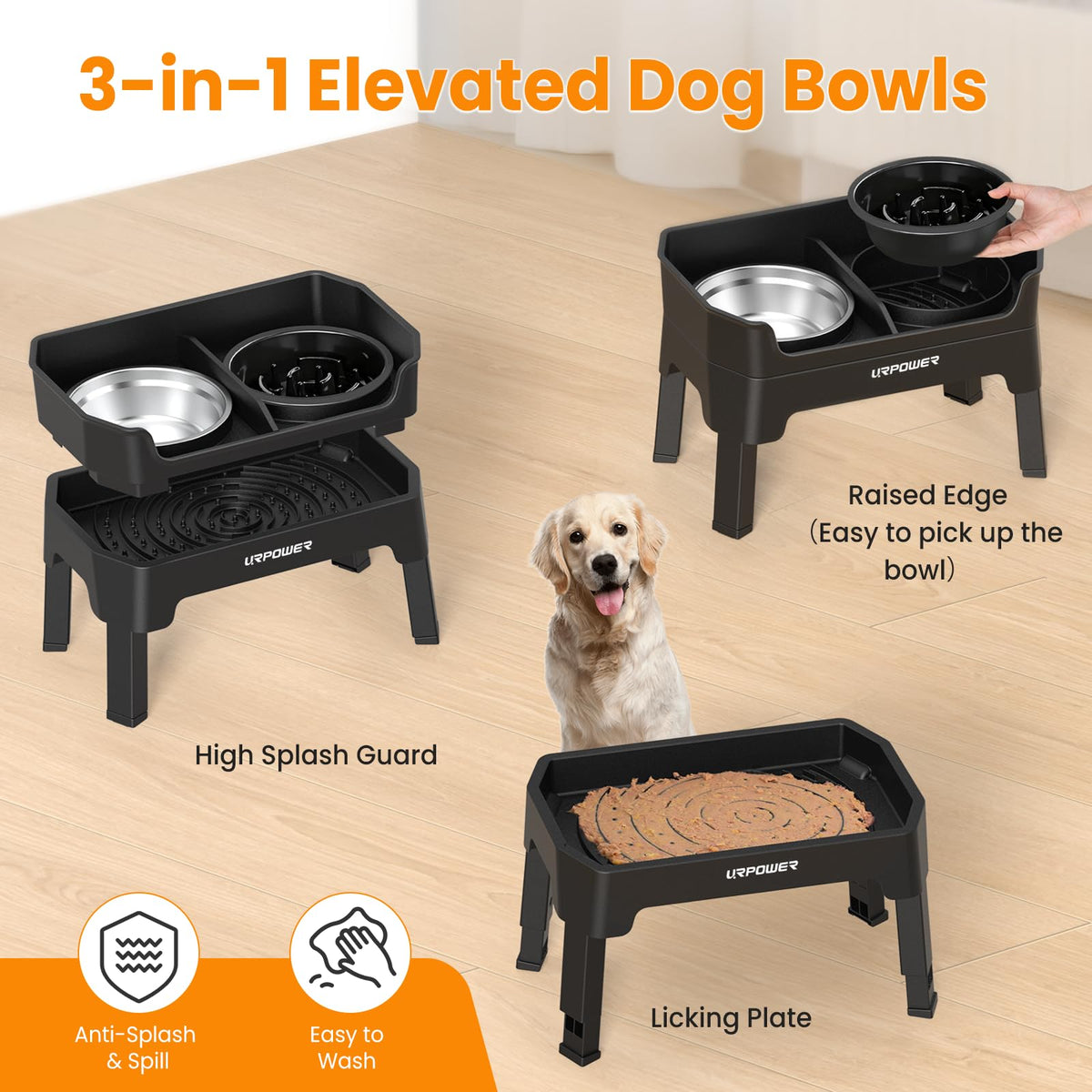 URPOWER Pet Feeder in Large, Matte Black