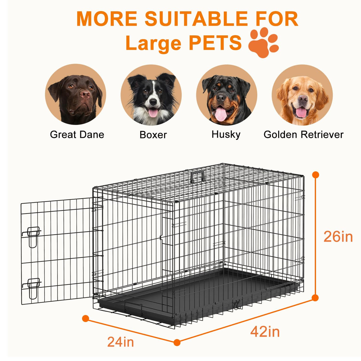 FDW Animal Cage in 42.0"L x 26.0"W x 28.0"H, Black