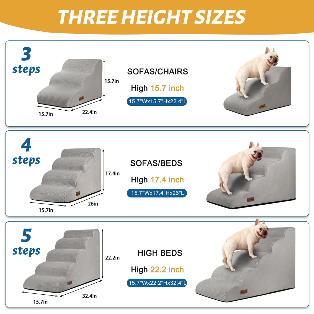 aodisman Animal Stair in Standard 4-Step 17.4"H, Light Grey