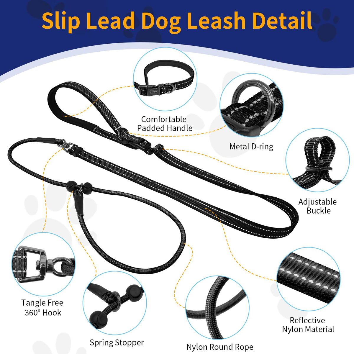 kazazoo Leash in Adjustable, 5.5ft to 8.5ft, Black