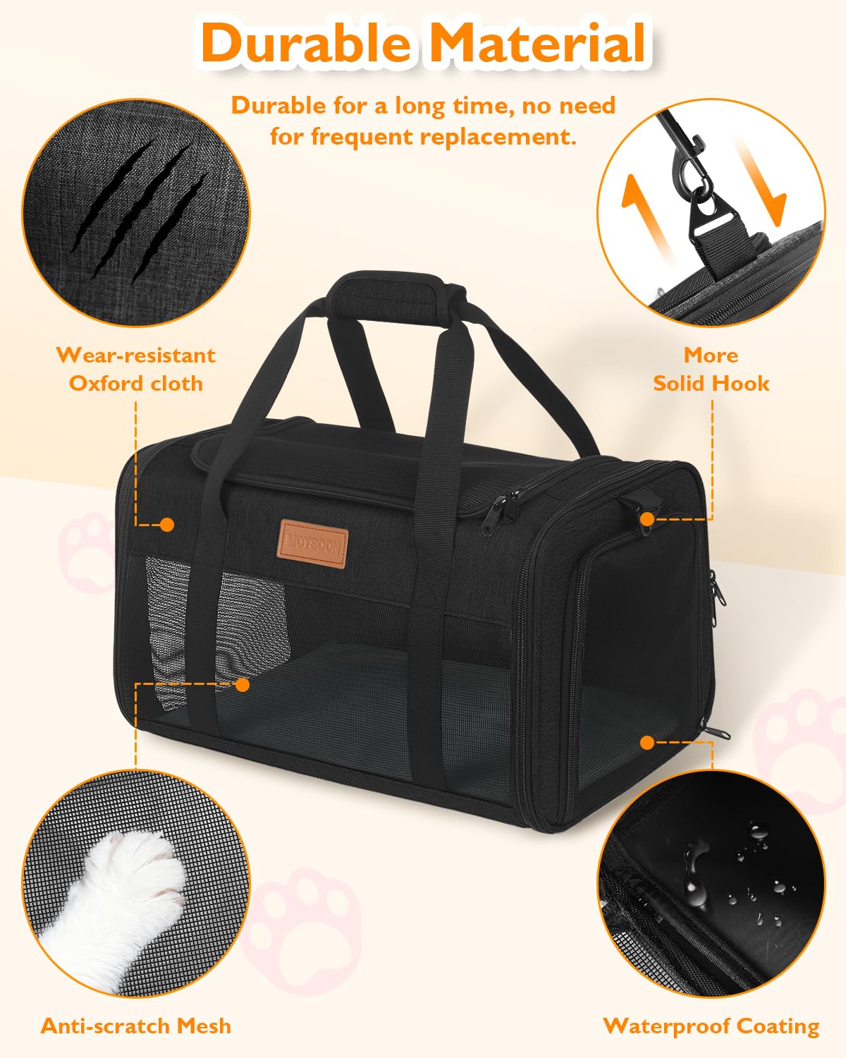 Petux Animal Carrier in 17.0"L x 11.0"W x 9.5"H, Black