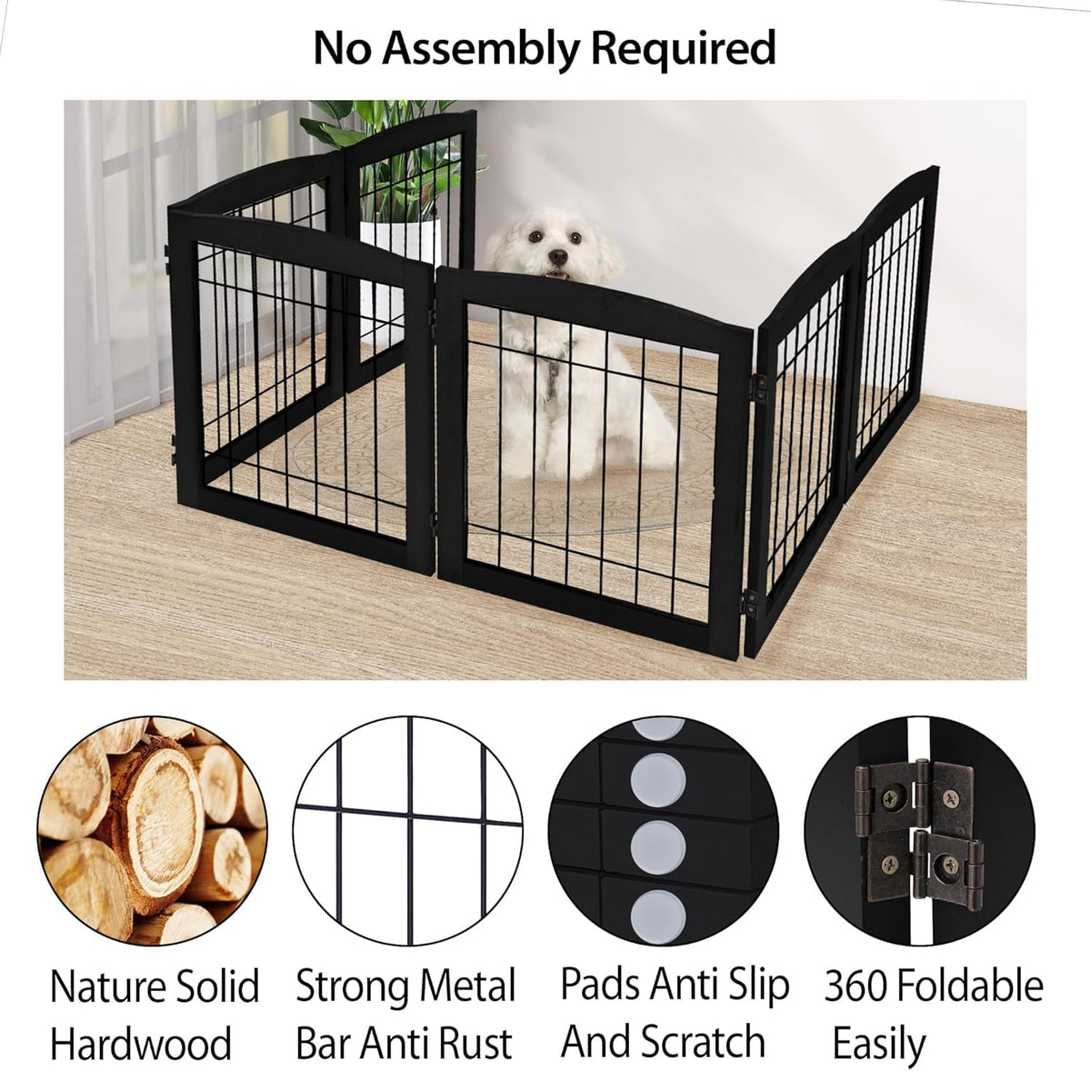 LZRS Temporary Gate in 24"Height-6 Panel, Black