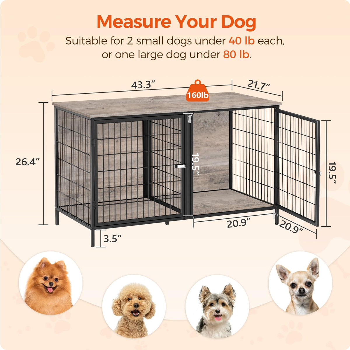 MAHANCRIS Animal Cage in 43.3"L x 21.7"W x 26.4"H, Greige