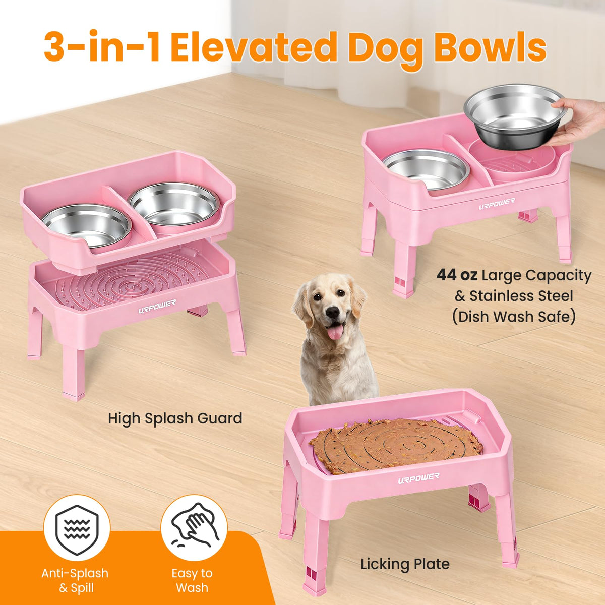 URPOWER Pet Feeder in Large, Pink
