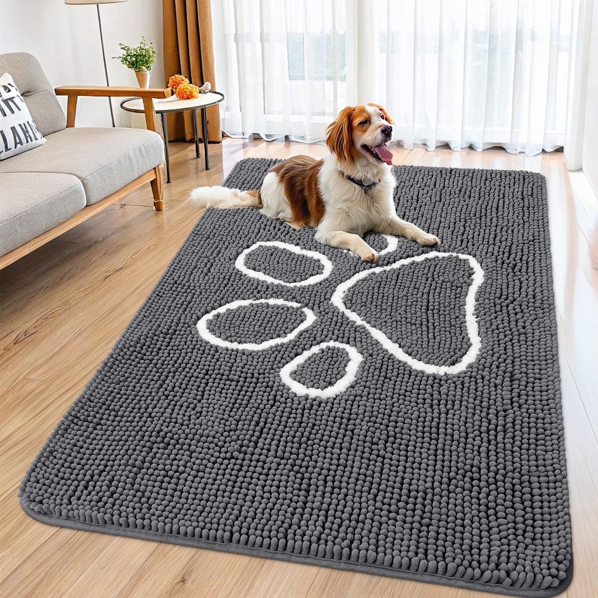 Smiry Rug in 59"X32", Dark Grey and White