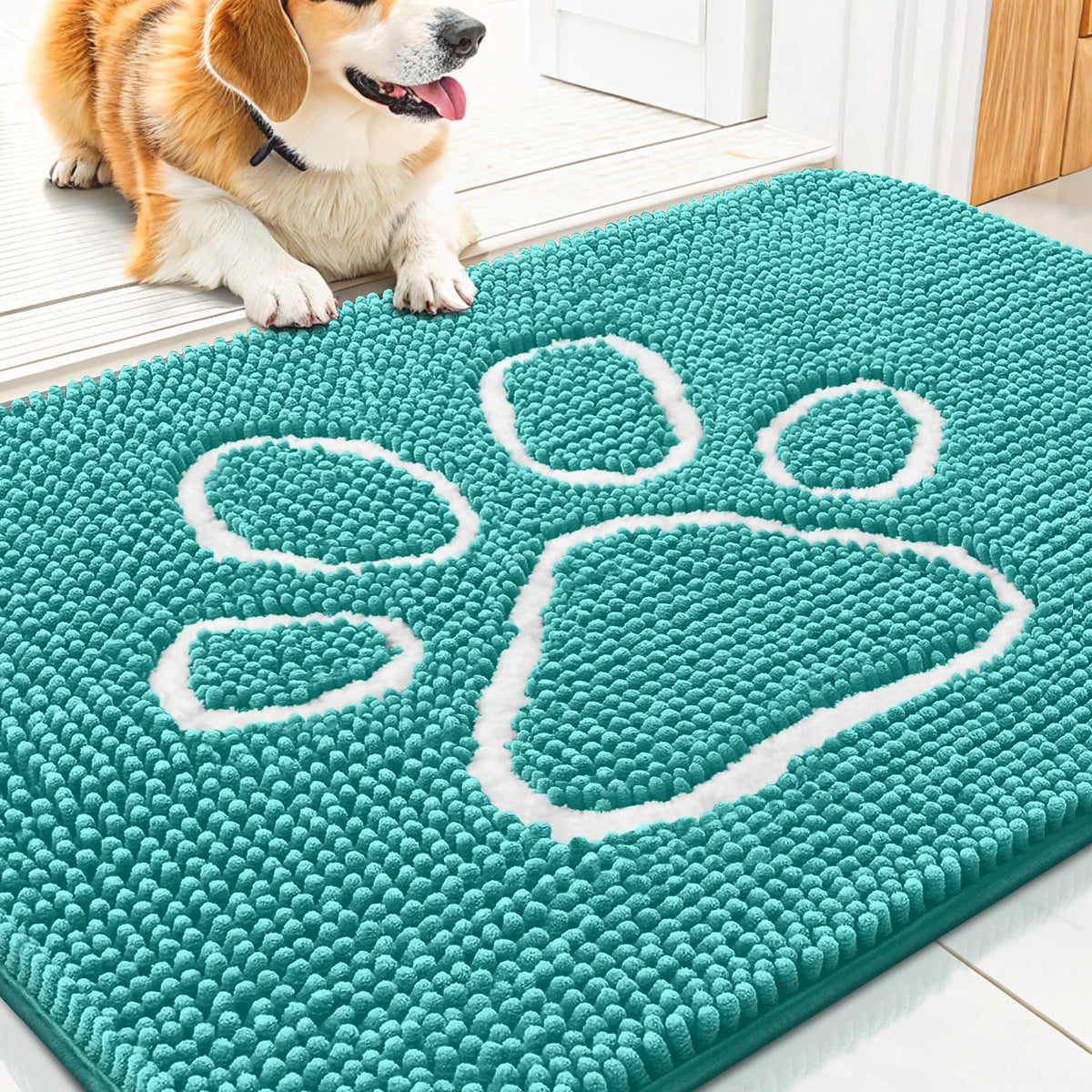 Smiry Rug in 30"X20", Turquoise and White