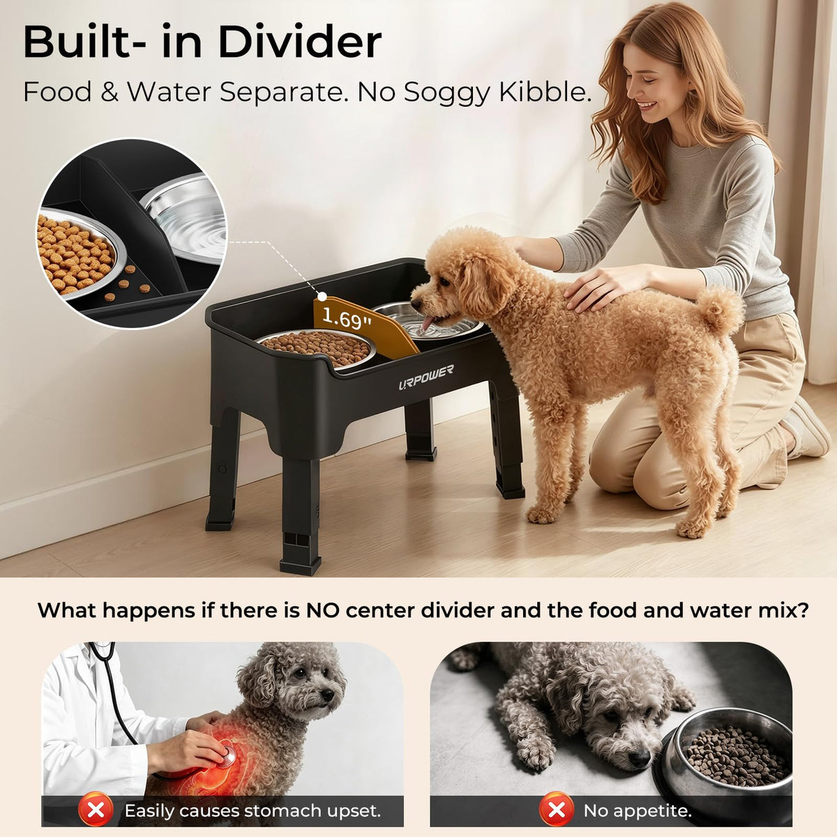 URPOWER Pet Feeder in Small, Matte Black
