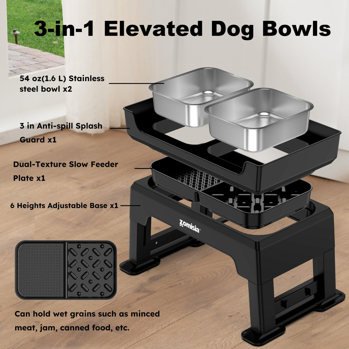 ZOMISIA Pet Feeder in 1.6L, Black