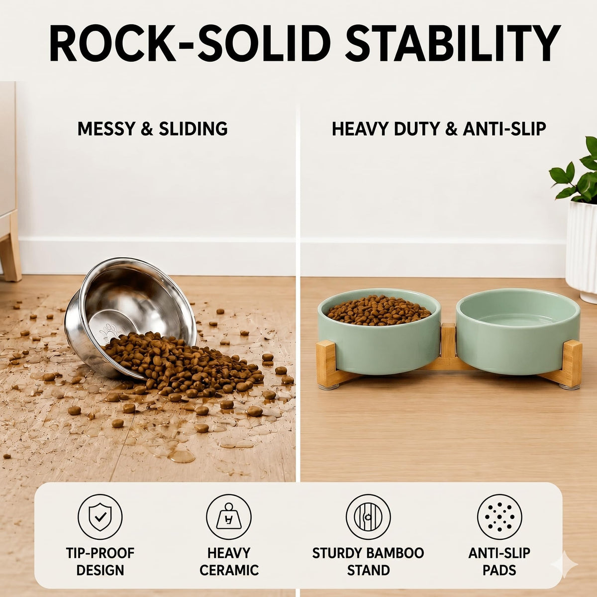 SPUNKYJUNKY Pet Feeder in 1.7 cups, Morandi Green × 2