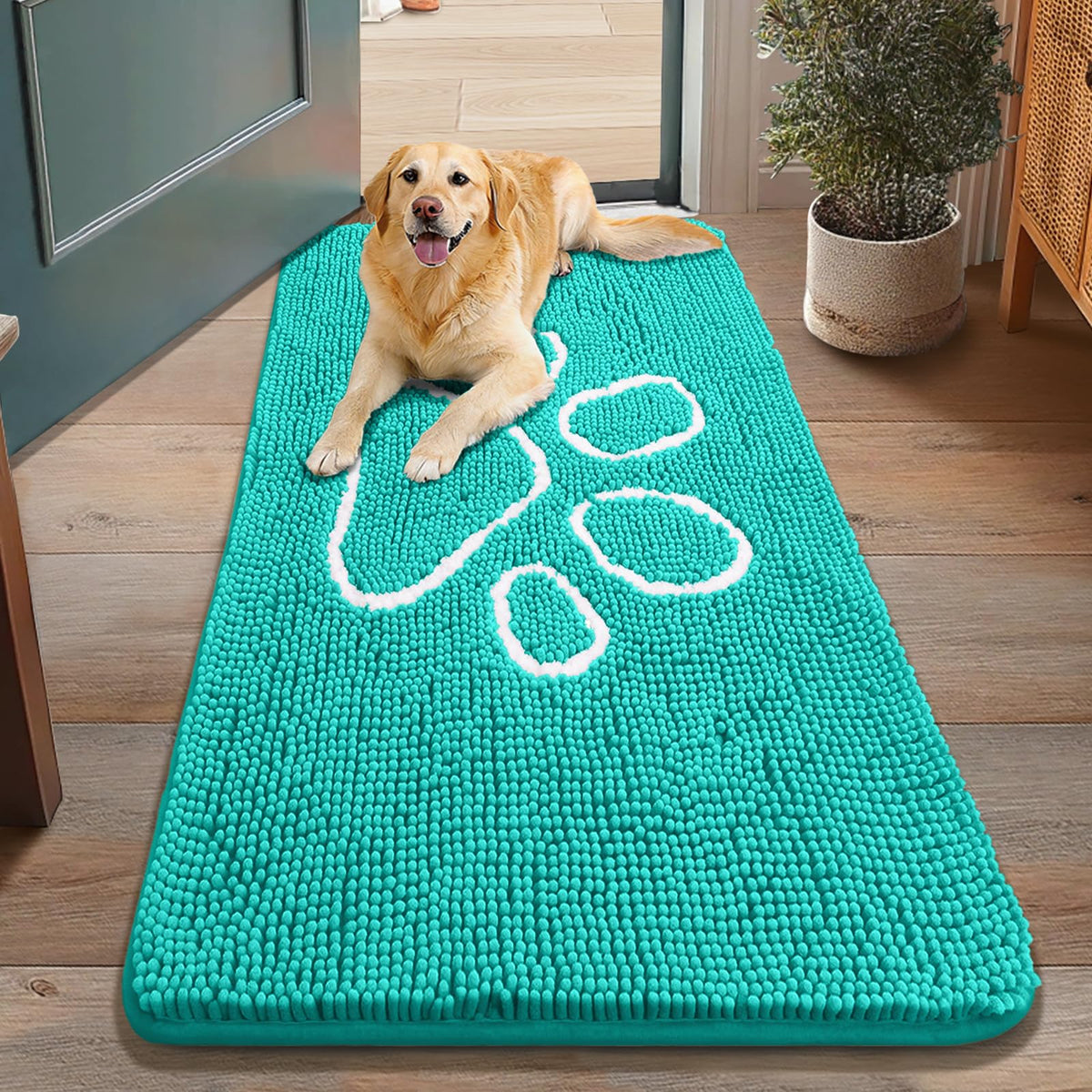 Smiry Rug in 48"X30", Turquoise and White