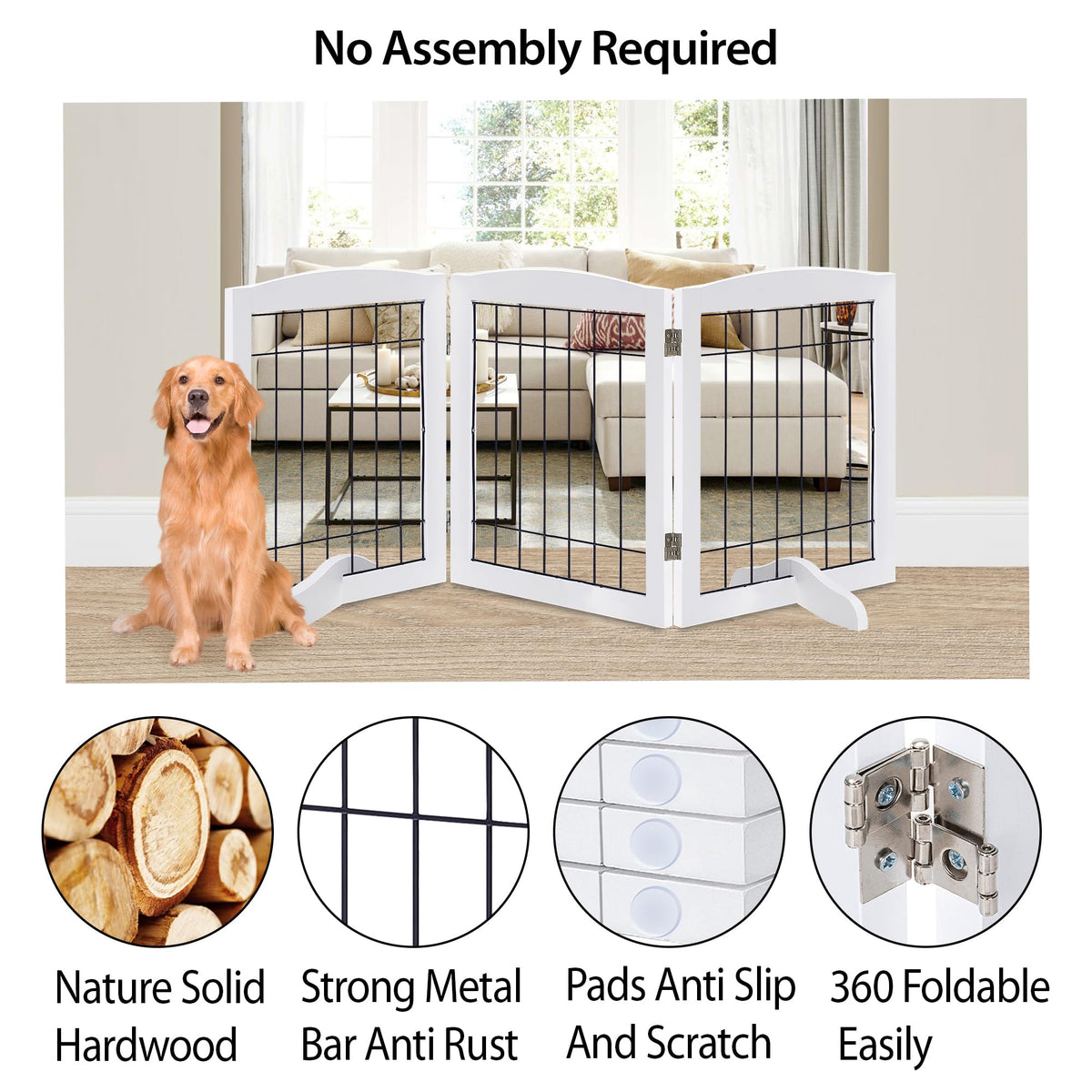 LZRS Temporary Gate in 30"Height-3 Panel, White