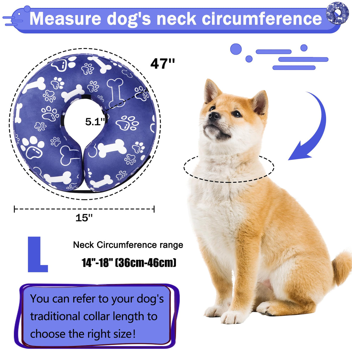 Cneo Animal Recovery Collar Cone in L（neck 14"-18"）, Darkblue