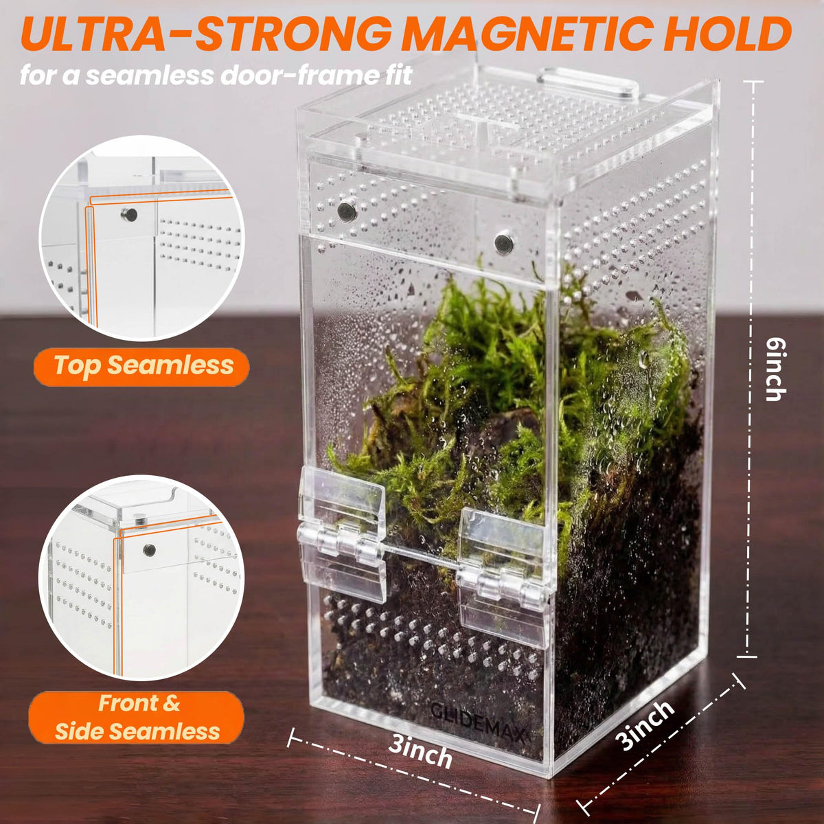 GlideMax Vivarium in 3x3x6inch, Transparent