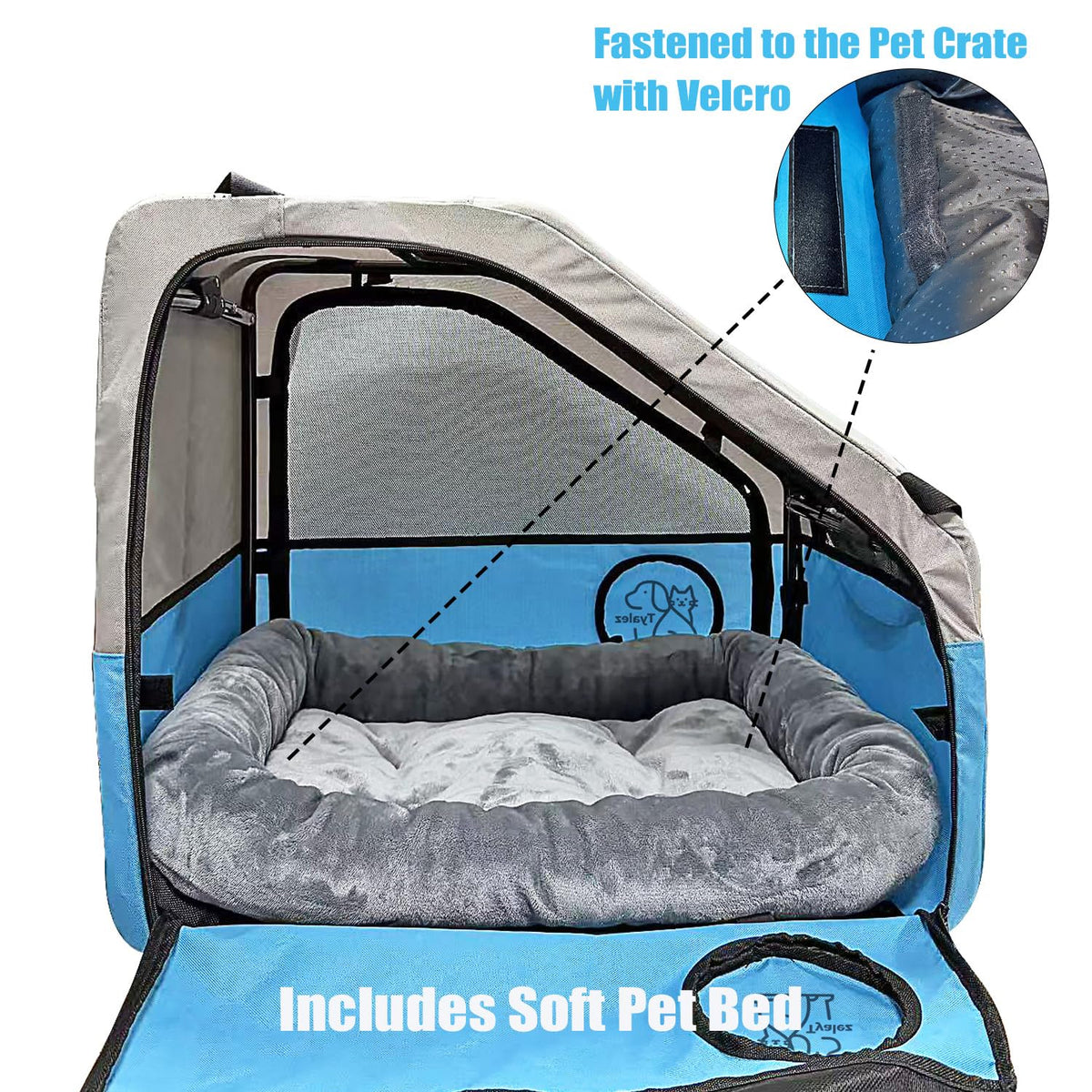 Tyalez Animal Carrier in 21.5"L x 25.0"W x 24.0"H, Blue, Grey