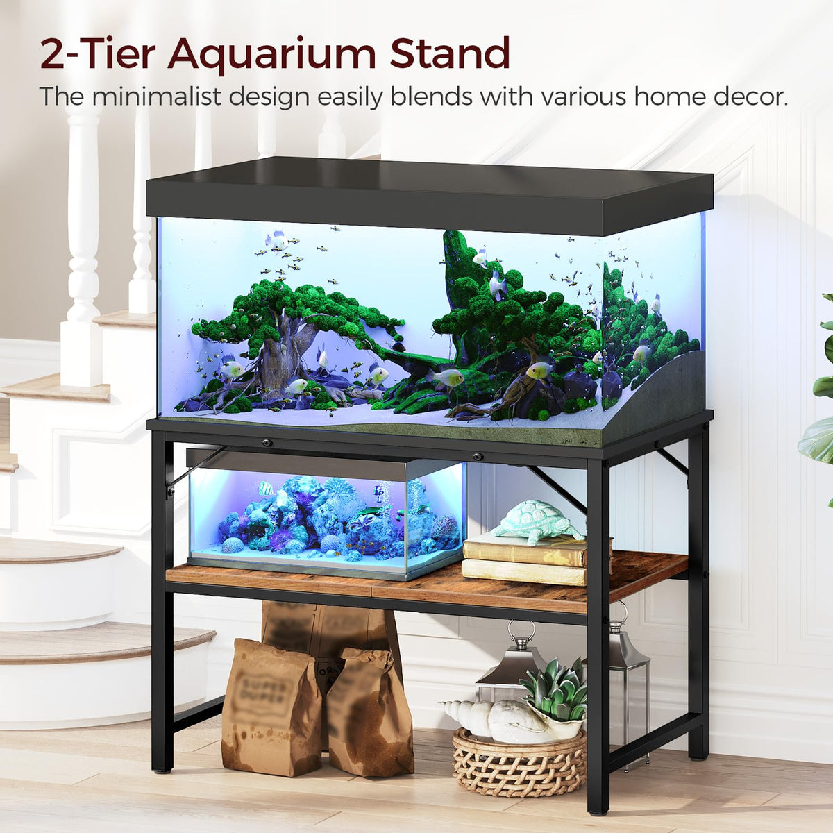 MAHANCRIS Item Stand in 40-50 Gallon, Rustic Brown