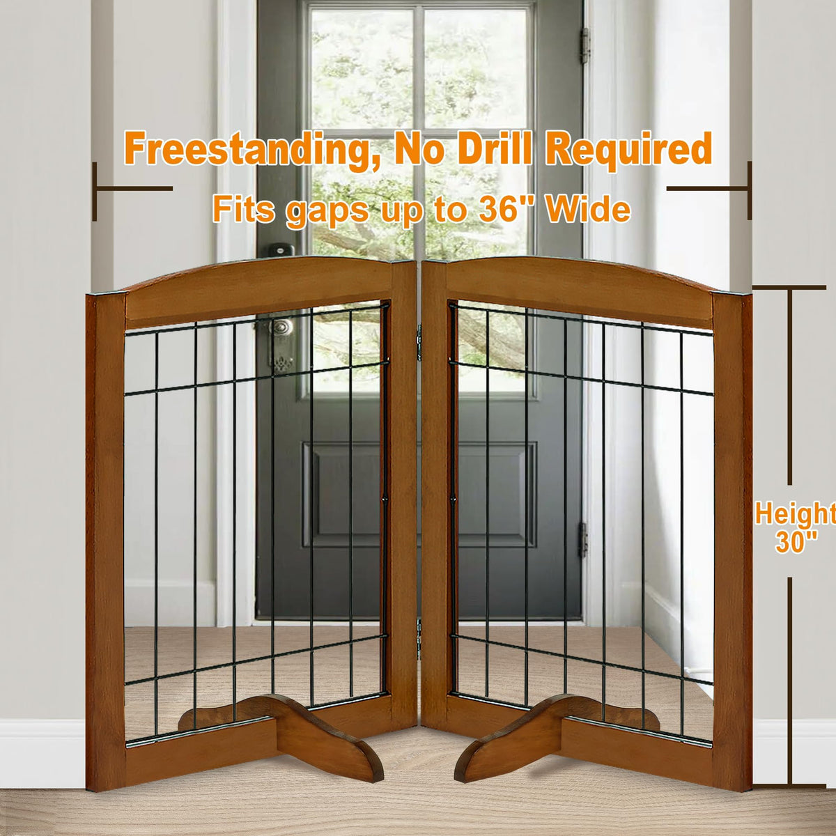 LZRS Temporary Gate in 30"Height-2 Panel, Oak Cherry