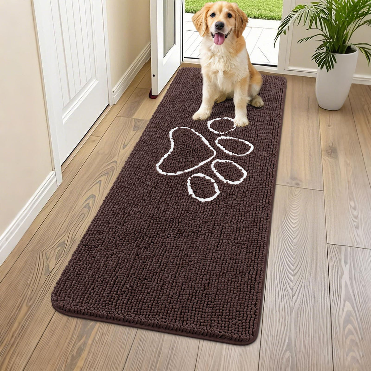 Smiry Rug in 54"X24", Brown and White