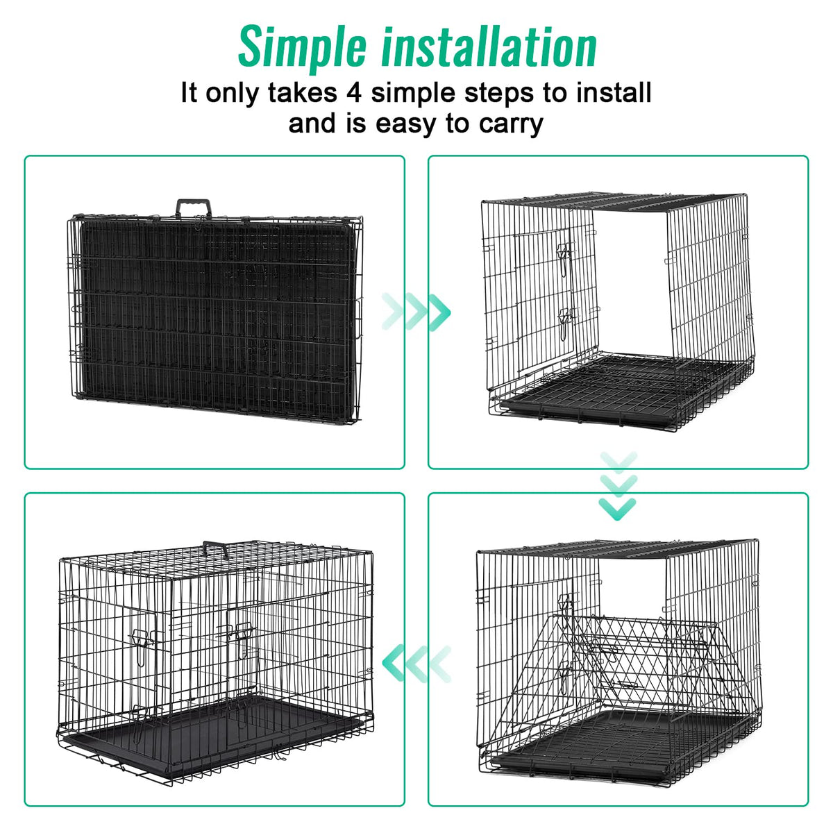 FDW Animal Cage in 42.0"L x 26.0"W x 28.0"H, Black