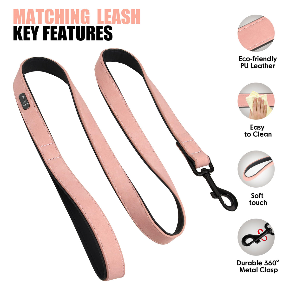 Didog Animal Collar in M: Fit Neck 11-14"(10-20 lbs), Pink Set