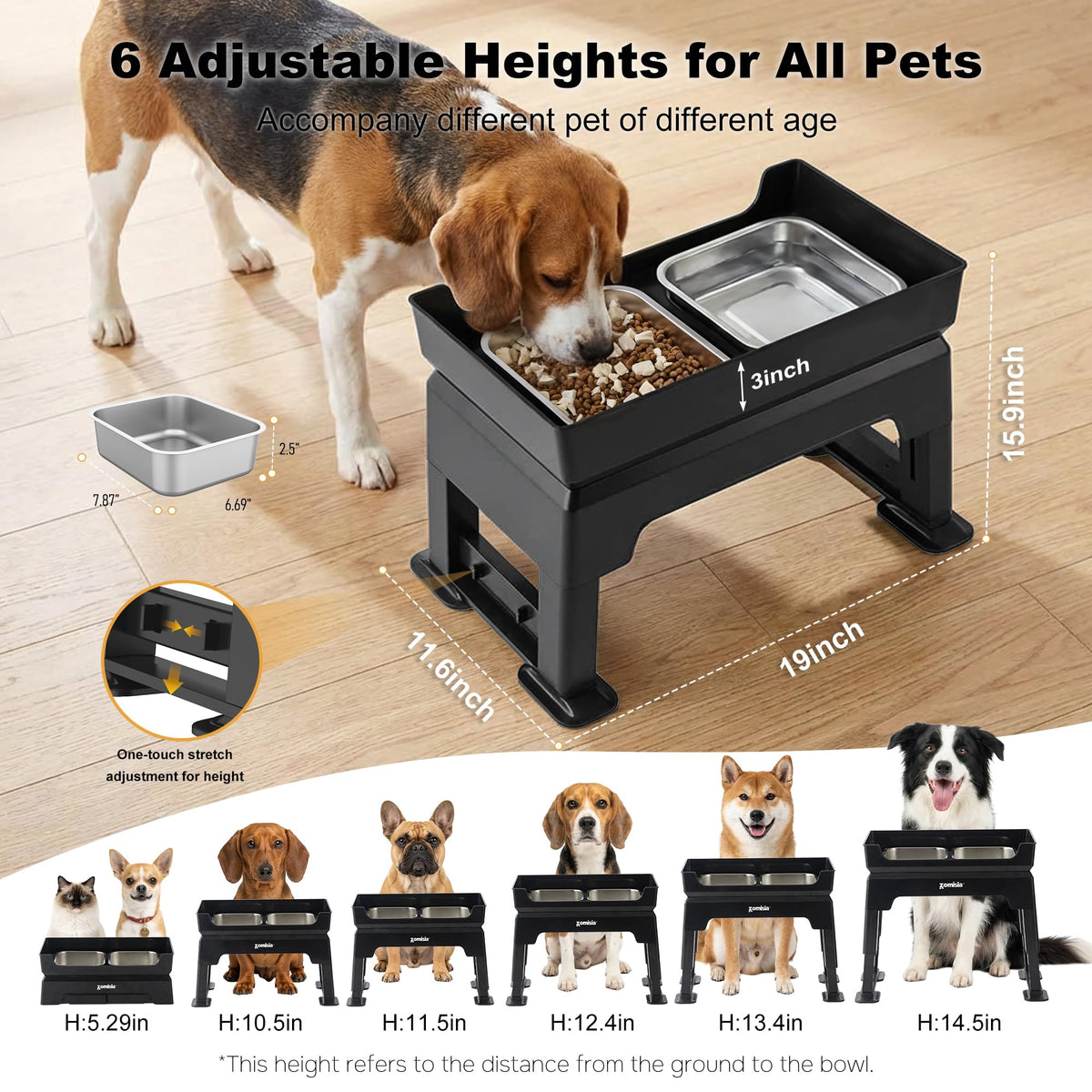 ZOMISIA Pet Feeder in 1.6L, Black