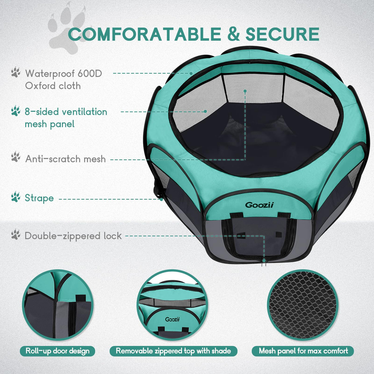 Goozii Pet Playpen in Small, Green-Gray