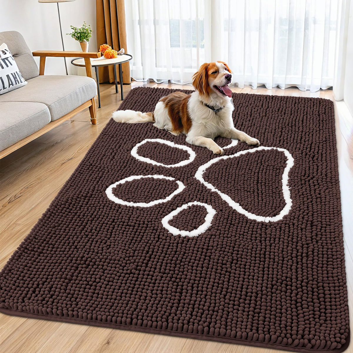Smiry Rug in 70"X32", Brown and White