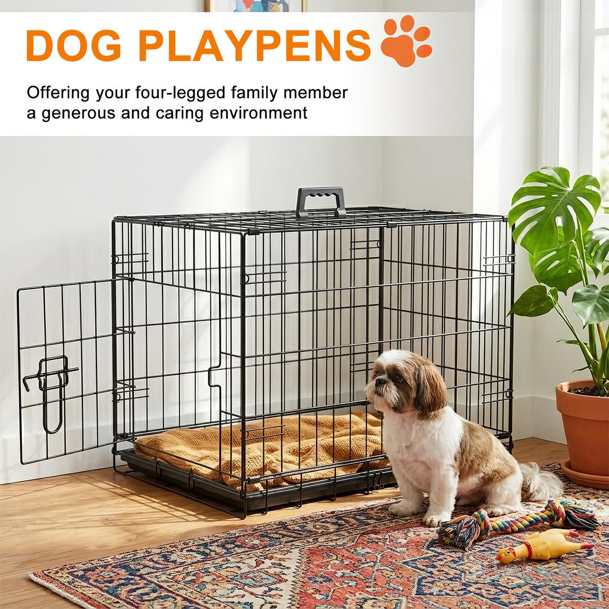 FDW Animal Cage in 24.0"L x 16.0"W x 19.0"H, Black
