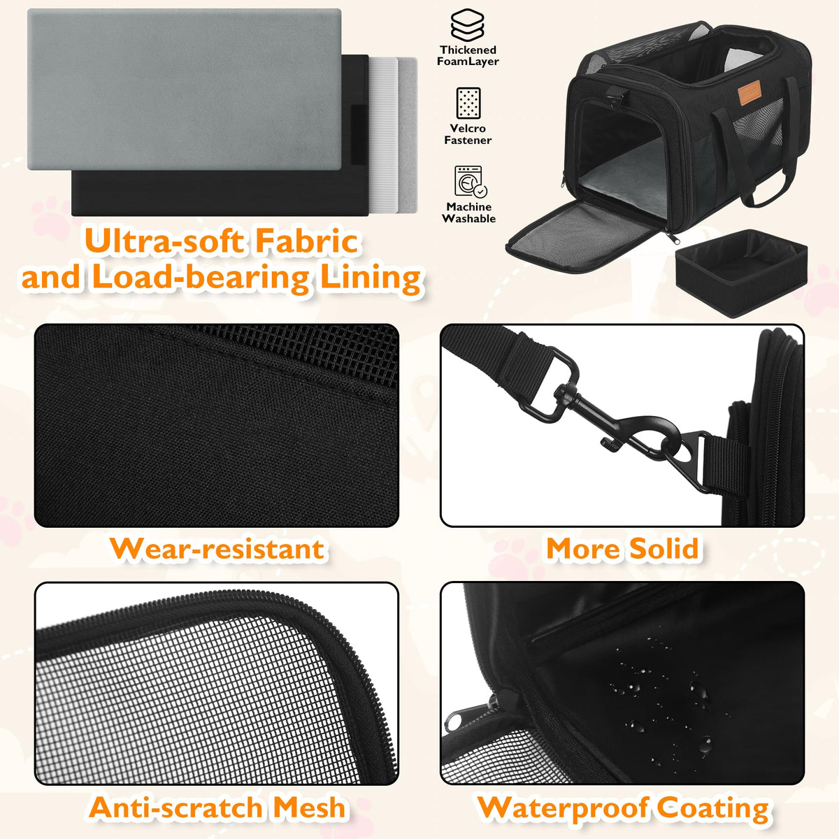 Petux Animal Carrier in 17.0"L x 11.0"W x 9.5"H, Light Black