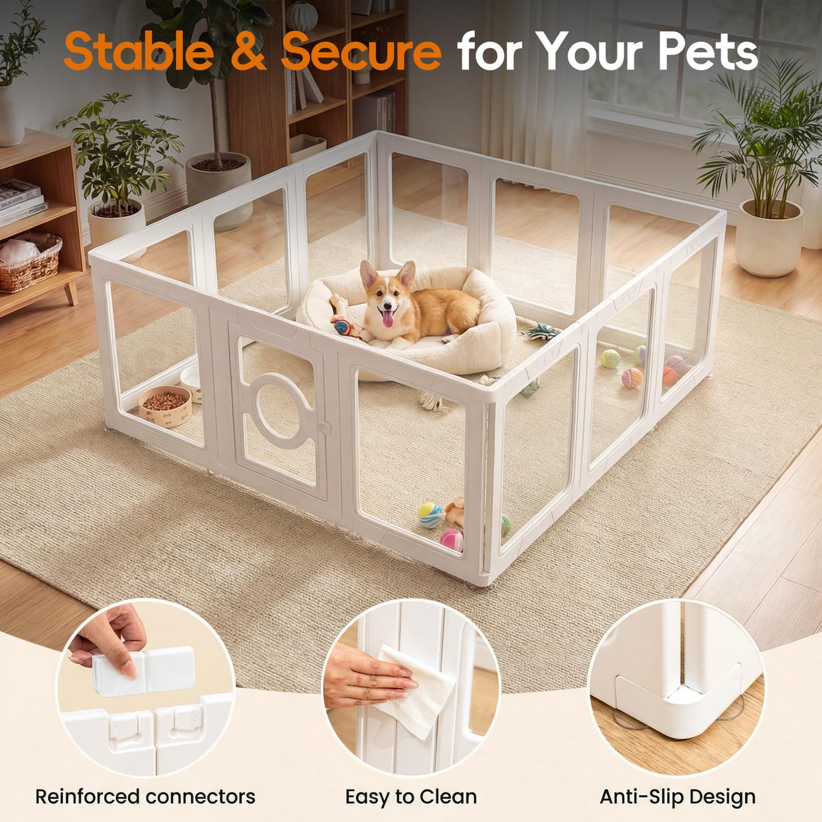 JEKO&JEKO Pet Playpen in Medium, White