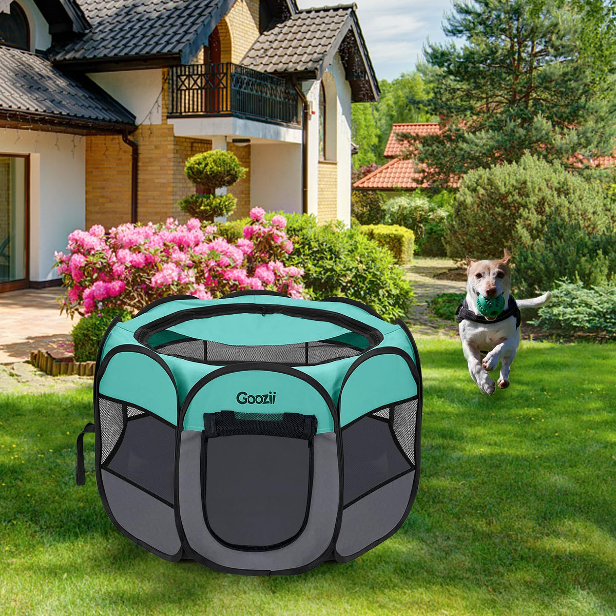 Goozii Pet Playpen in Small, Green-Gray