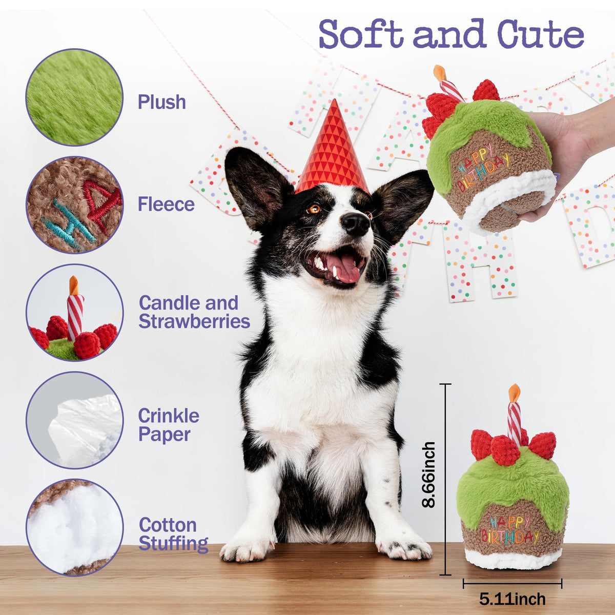 Fuzzwoof Pet Toy in Small Medium Large, Green, white, red