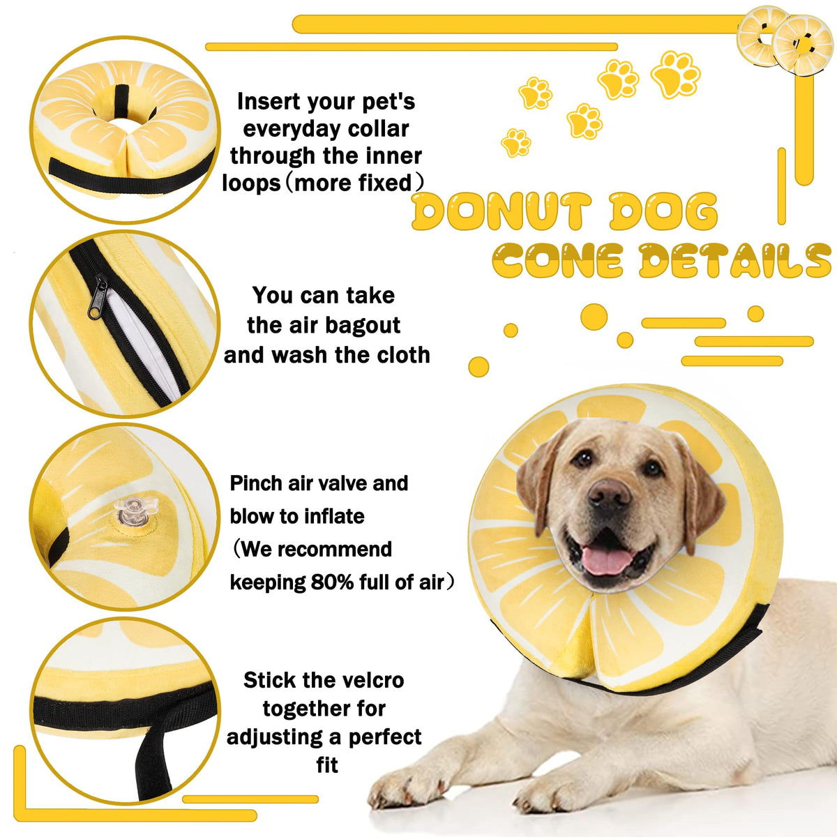 Cneo Animal Recovery Collar Cone in S（neck 4"-7"）, Lemon