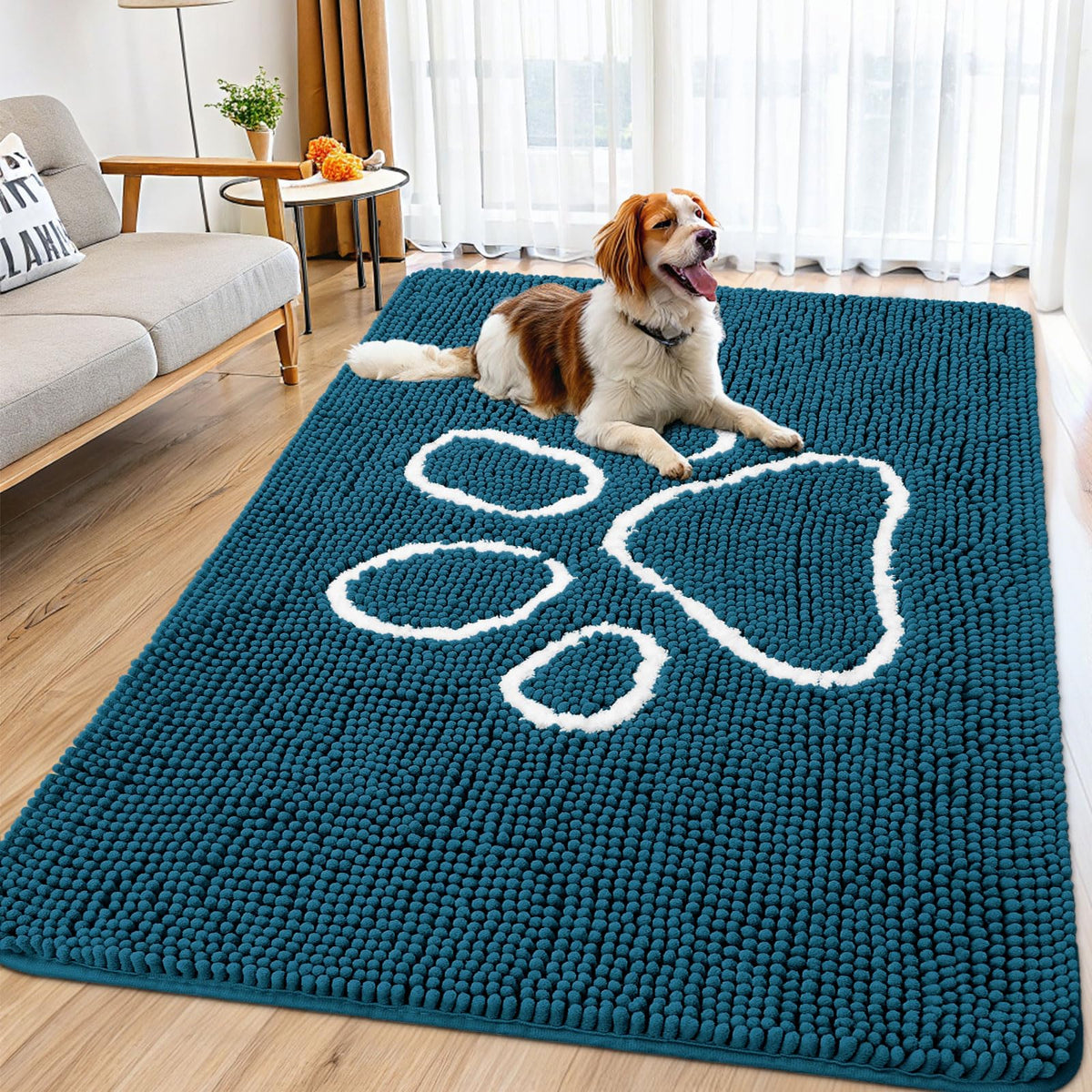 Smiry Rug in 71"X46", Atlantic Blue and White