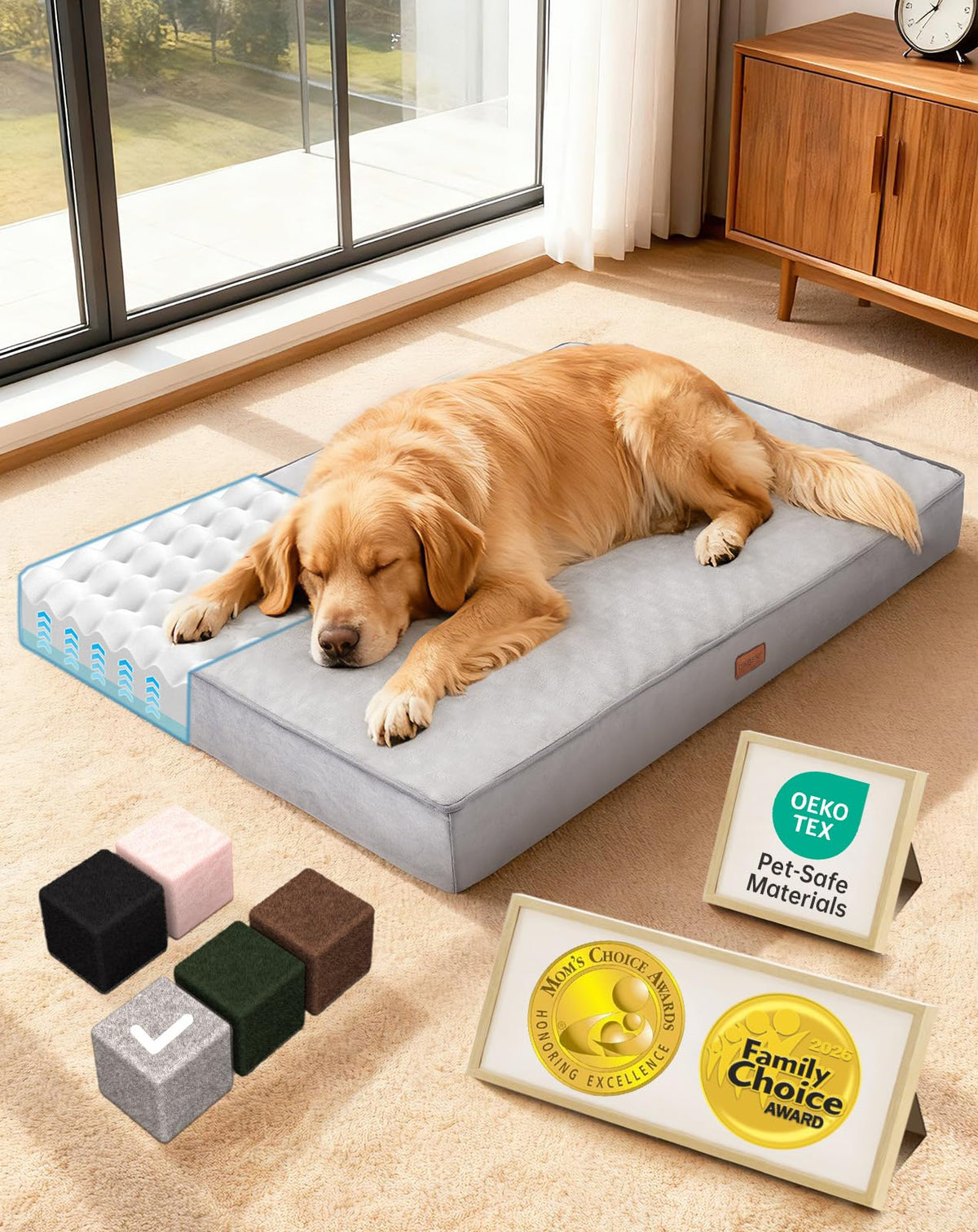 OhGeni Pet Bed Mat in 41" x 28" x 4" (For Crate), 01-Gray
