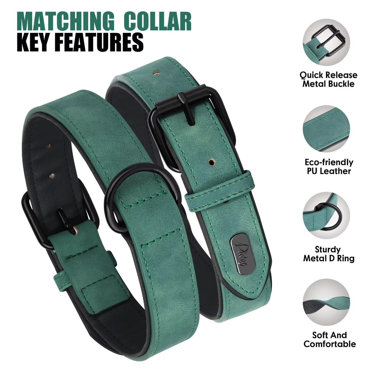 Didog Animal Collar in M: Fit Neck 11-14"(10-20 lbs), Green Set