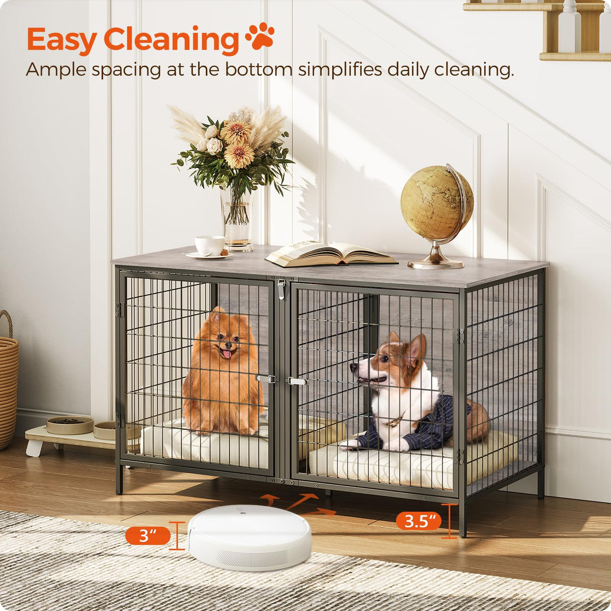 MAHANCRIS Animal Cage in 43.3"L x 21.7"W x 26.4"H, Greige