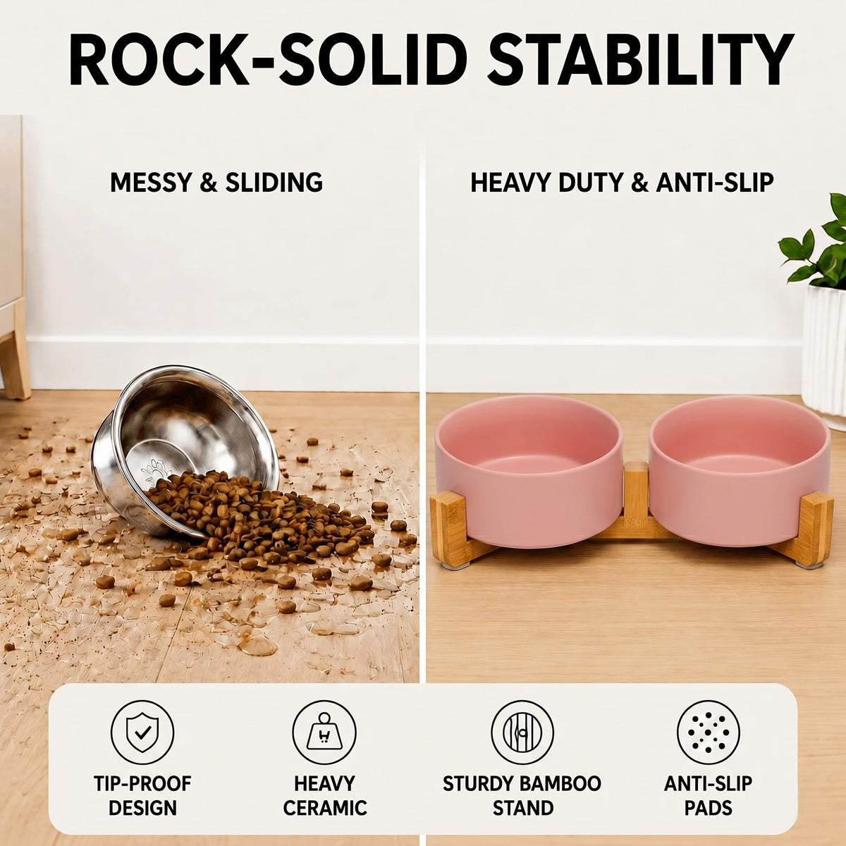 SPUNKYJUNKY Pet Feeder in 3.6 cups, Pink × 2