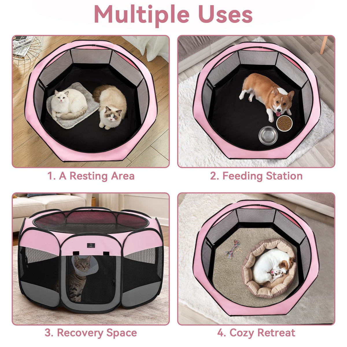 A 4 Pet Pet Playpen in S(29.92"x29.92"x16.5"), Pink+Grey