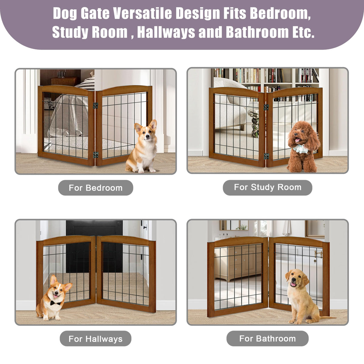 LZRS Temporary Gate in 24"Height-2 Panel, Oak Cherry