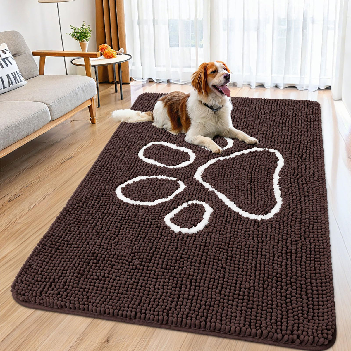Smiry Rug in 59"X32", Brown and White