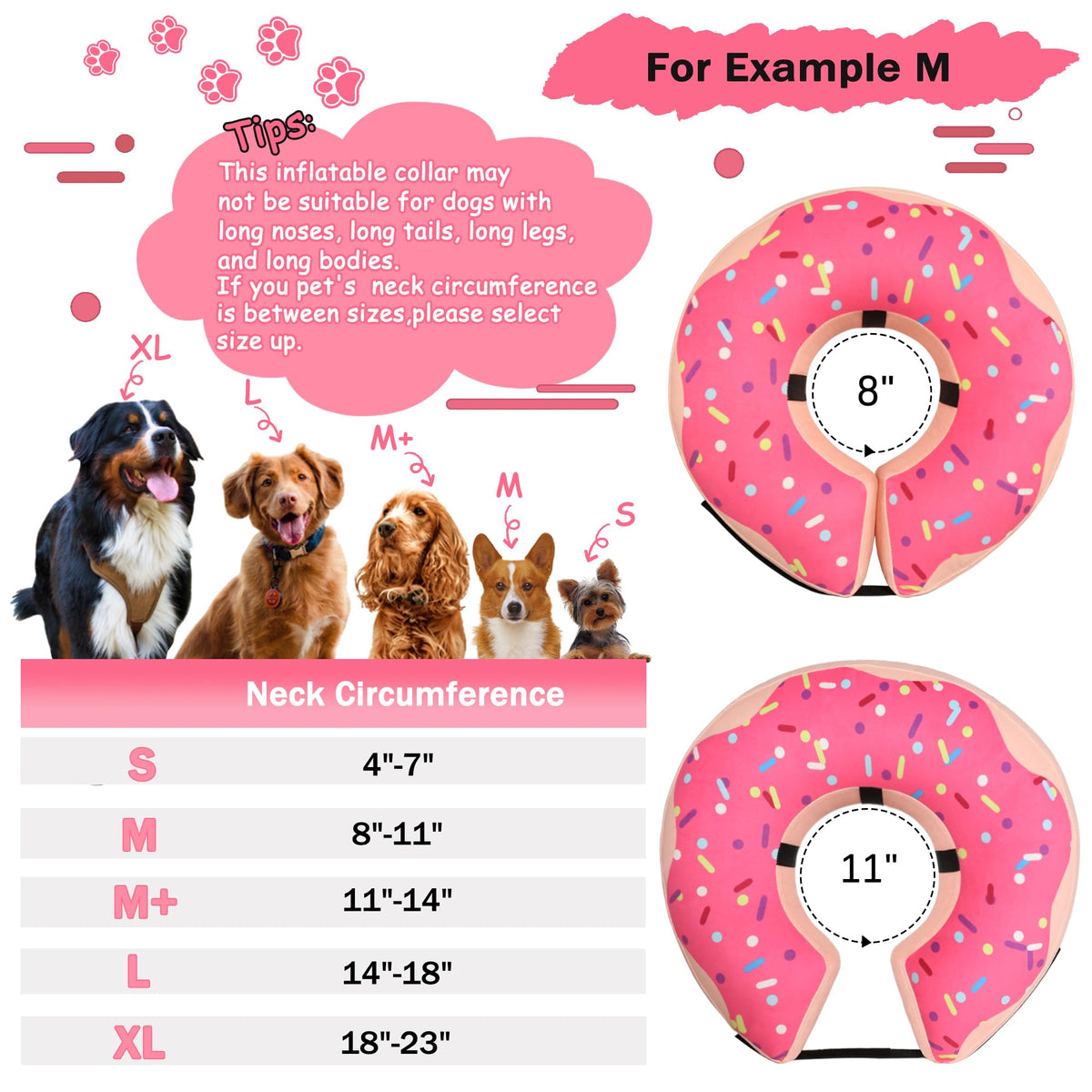 Cneo Animal Recovery Collar Cone in S（neck 4"-7"）, Pink