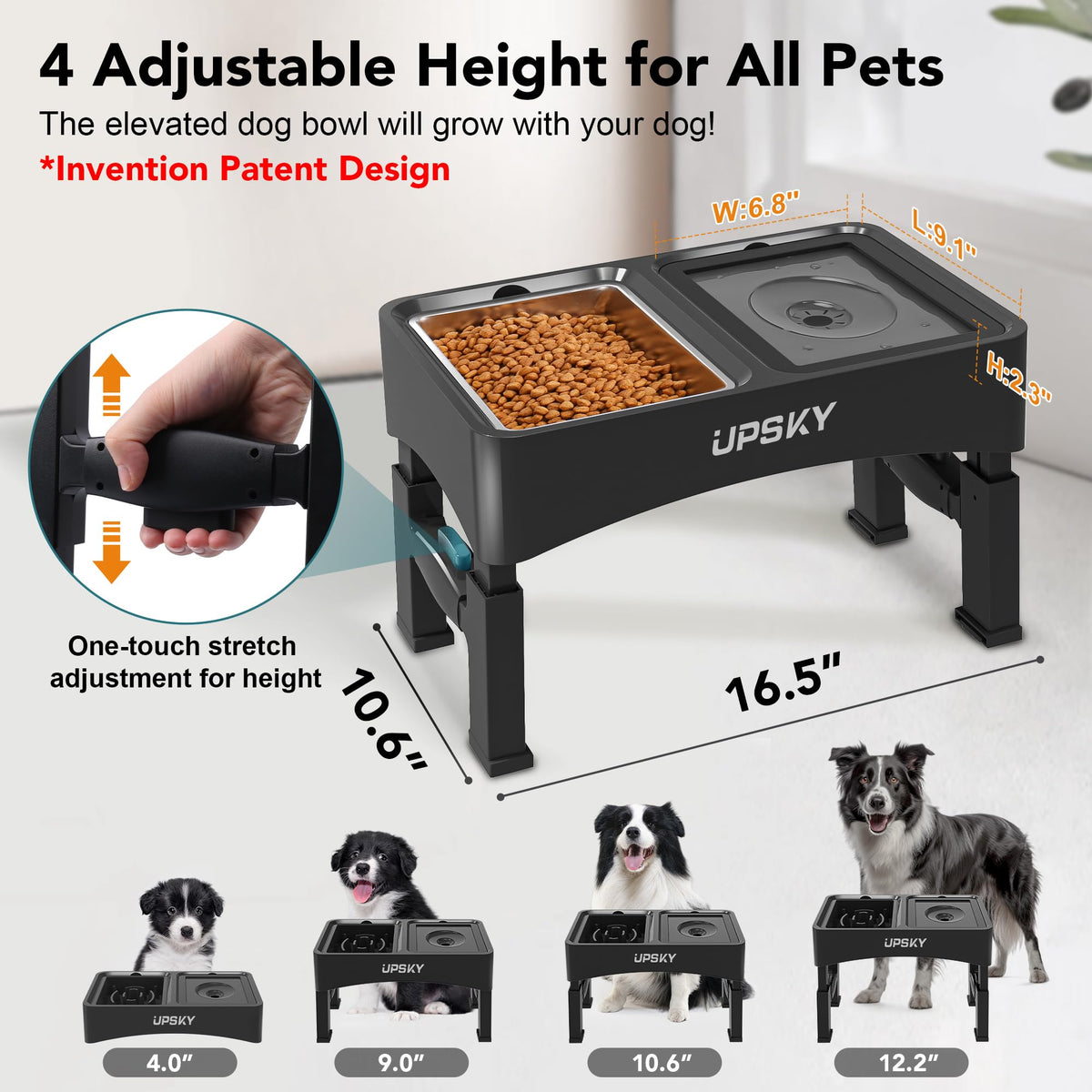 UPSKY Pet Feeder in C-3 in 1 (Black)