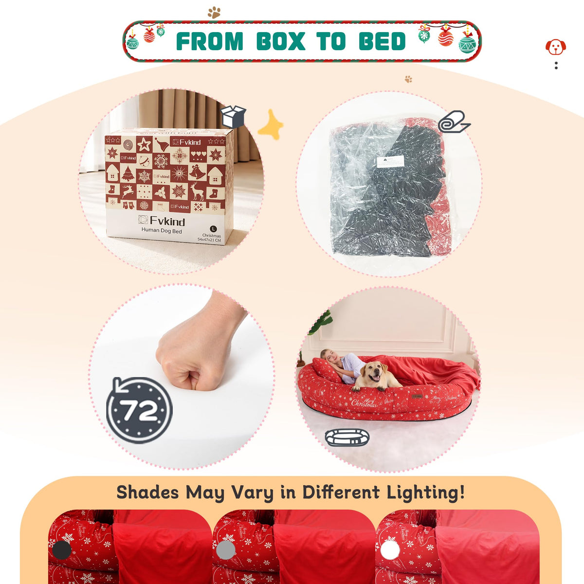 Fvkind Pet Bed Mat in 70"L×33"W×12"Th, Christmas