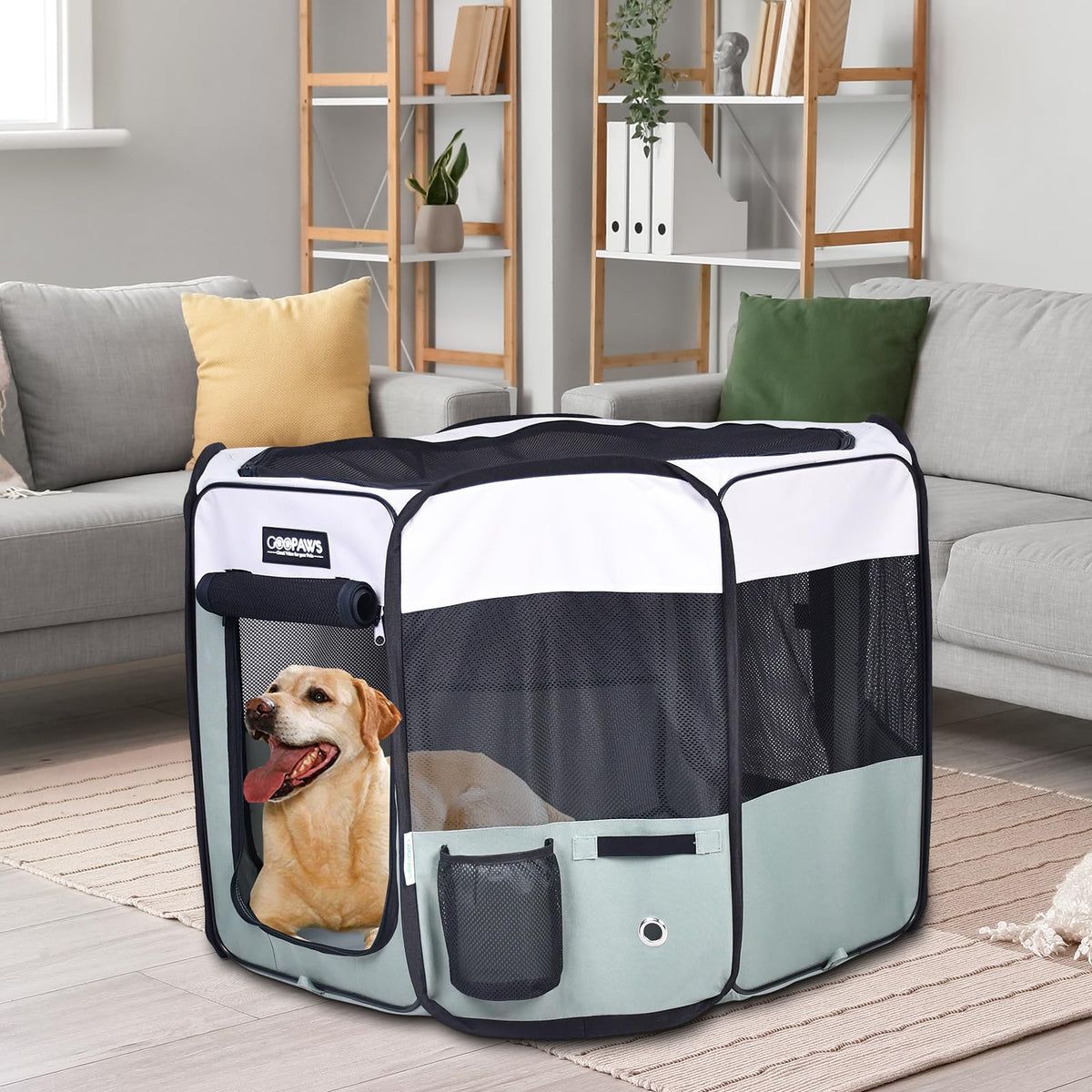 JESPET Pet Playpen in 36x36x24 Inch (Pack of 1), Shale Green
