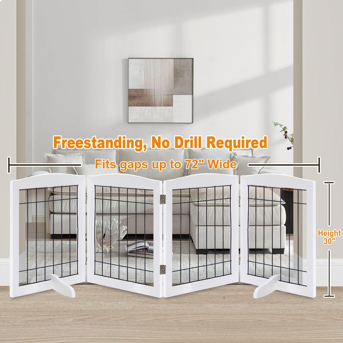 LZRS Temporary Gate in 30"Height-4 Panel, White