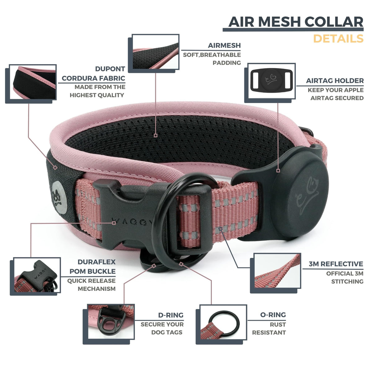 WaggyLife Animal Collar in XS (11.8"-13.8"), Pink